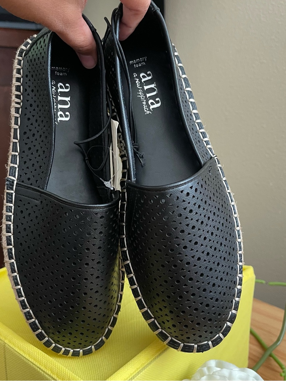 a.n.a Black Perforated Slip-On Espadrilles for women